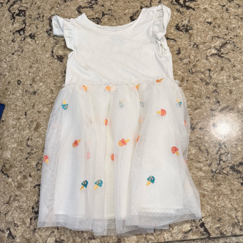 Cat & Jack White Dress with Colorful Ice Cream Embroidery